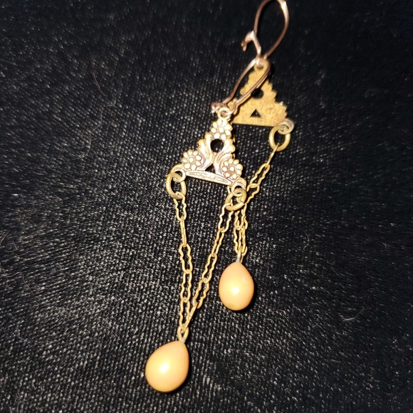 5 Pairs Vintage Brass and Glass Dangle Earrings BOHO Delicate Fillagree Lacy - Picture 3 of 12